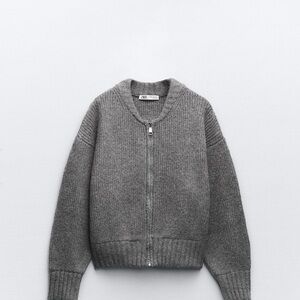 Zara Zipped Knit Bomber Cardigan Size S